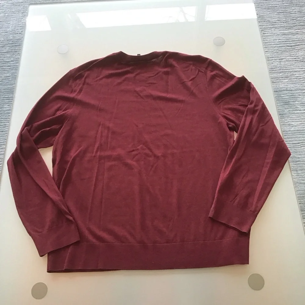 Men's Theory Burgundy Wool Crew Neck Lightweight Long Knit Pullover Sweater‎ XL